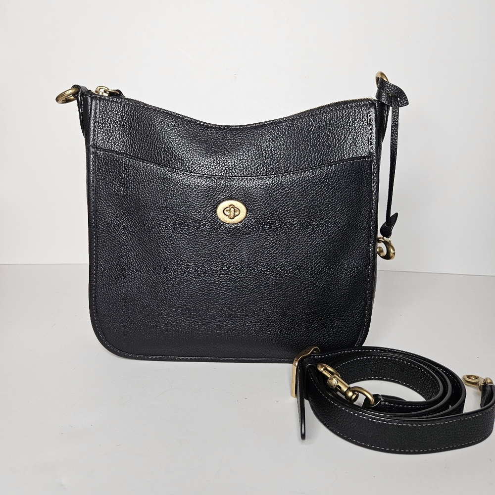 Coach Black Pebbled Leather Crossbody Bag with Gold Hardware